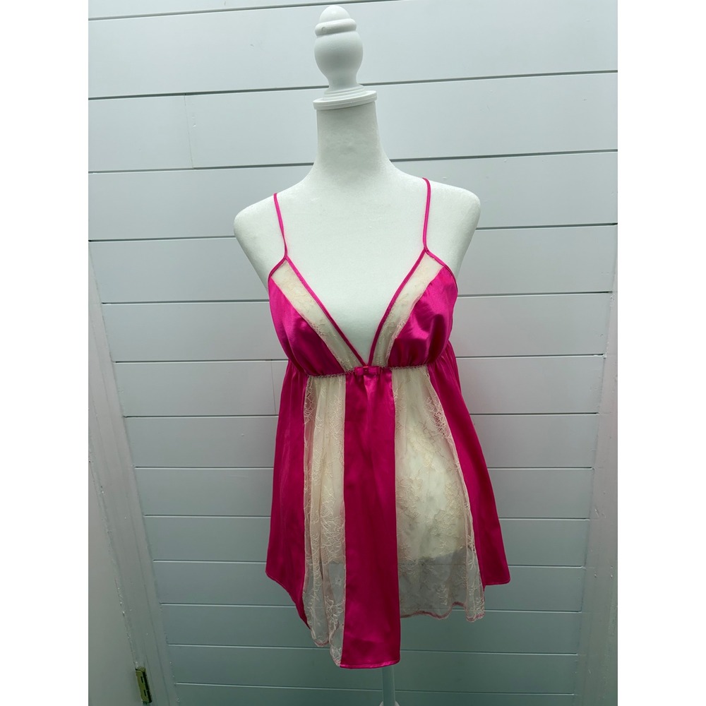 Victoria's Secret Hot Pink & Lace Babydoll Lingerie Cami Top Size Large